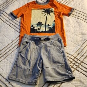 Garanimals 365Kids Sunset Orange Palm Tee and Soft Gray Shorts Matching Set